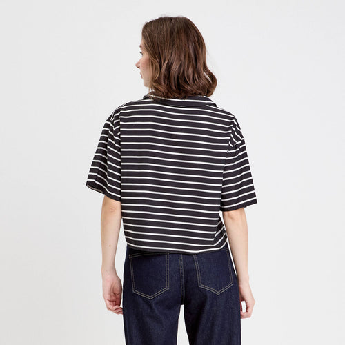 Blouse col V manches courtes noir femme