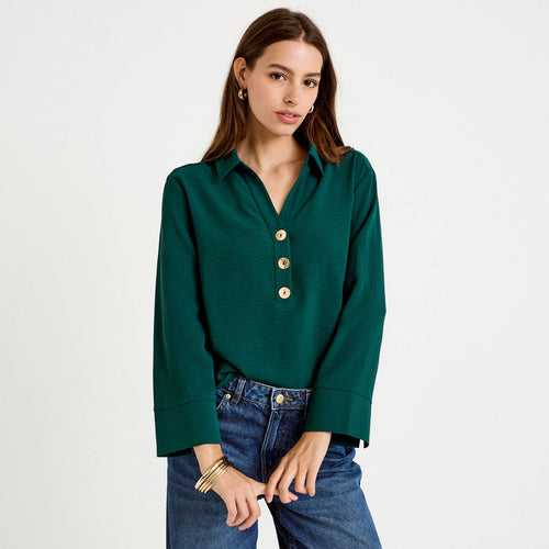 Blouse manches longues vert foncé femme