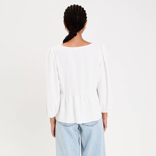 Blouse col claudine ecru femme