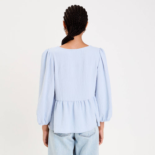 Blouse col claudine denim snow gris femme