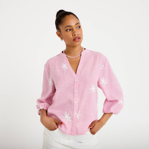 Blouse col tunisien rose femme