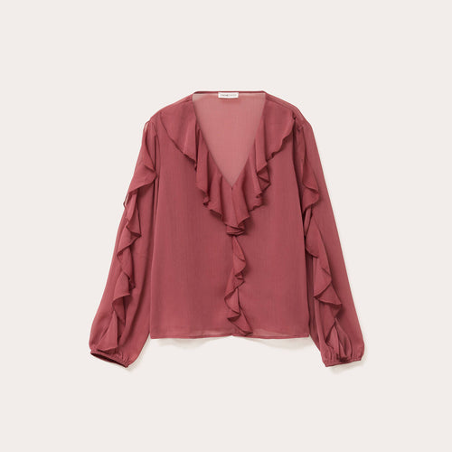 Blouse col V manches longues vieux rose femme