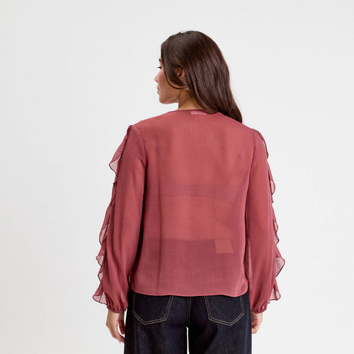 Blouse col V manches longues vieux rose femme