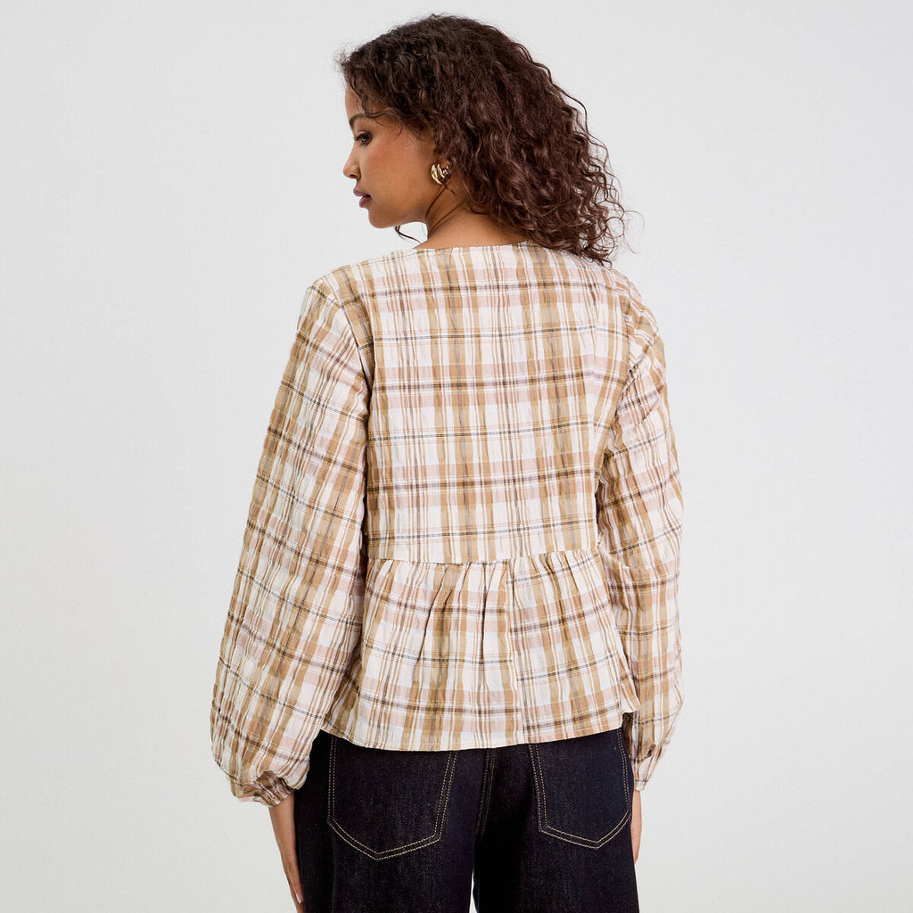 Blouse manches longues camel femme