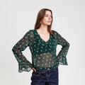 Blouse col V vert foncé femme