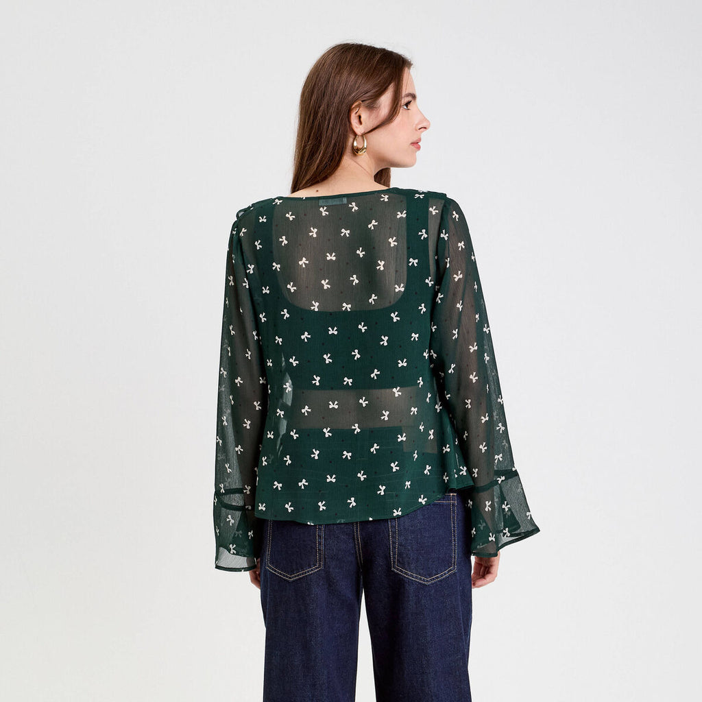 Blouse col V vert foncé femme