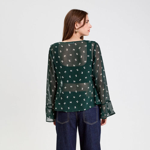 Blouse col V vert foncé femme