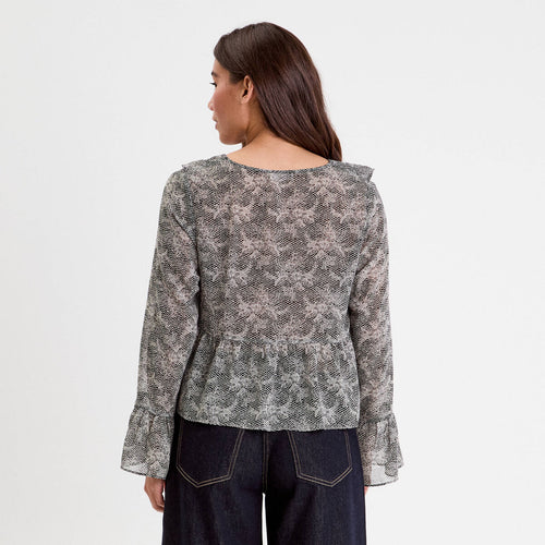 Blouse courte droite col v dentelle blanc femme