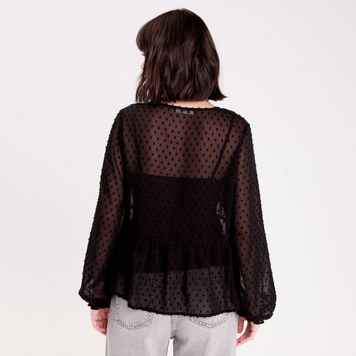 Blouse courte droite col v noir femme