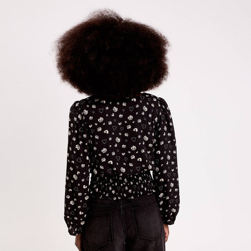 Blouse courte taille smockée noir femme