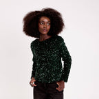 Blouse à sequins dos noué vert foncé femme