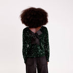 Blouse à sequins dos noué vert foncé femme
