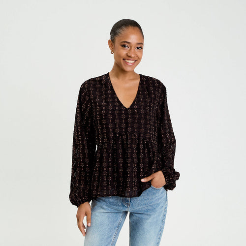 Blouse col V noir femme