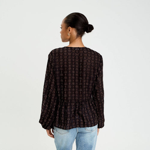 Blouse col V noir femme
