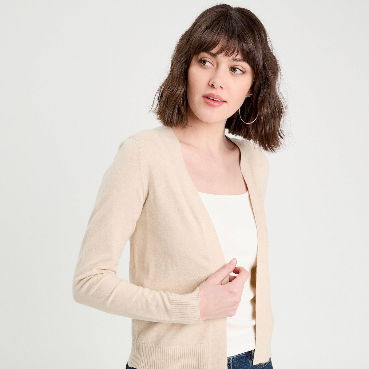Gilet manches longues sable femme