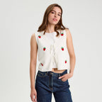 Gilet noué sans manches ecru femme