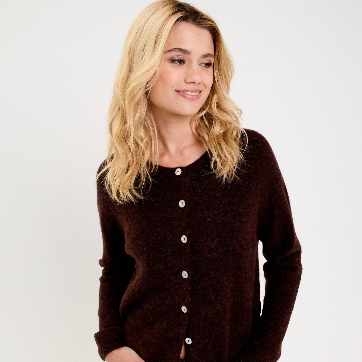 Gilet manches longues marron foncé femme