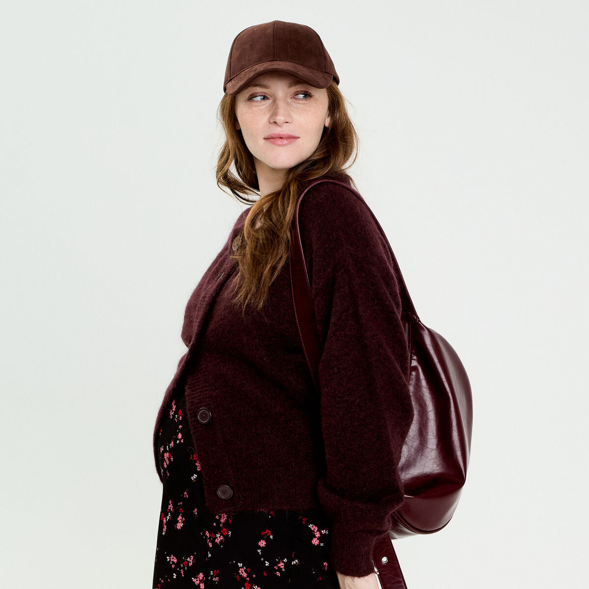Gilet boutonné rouge foncé femme