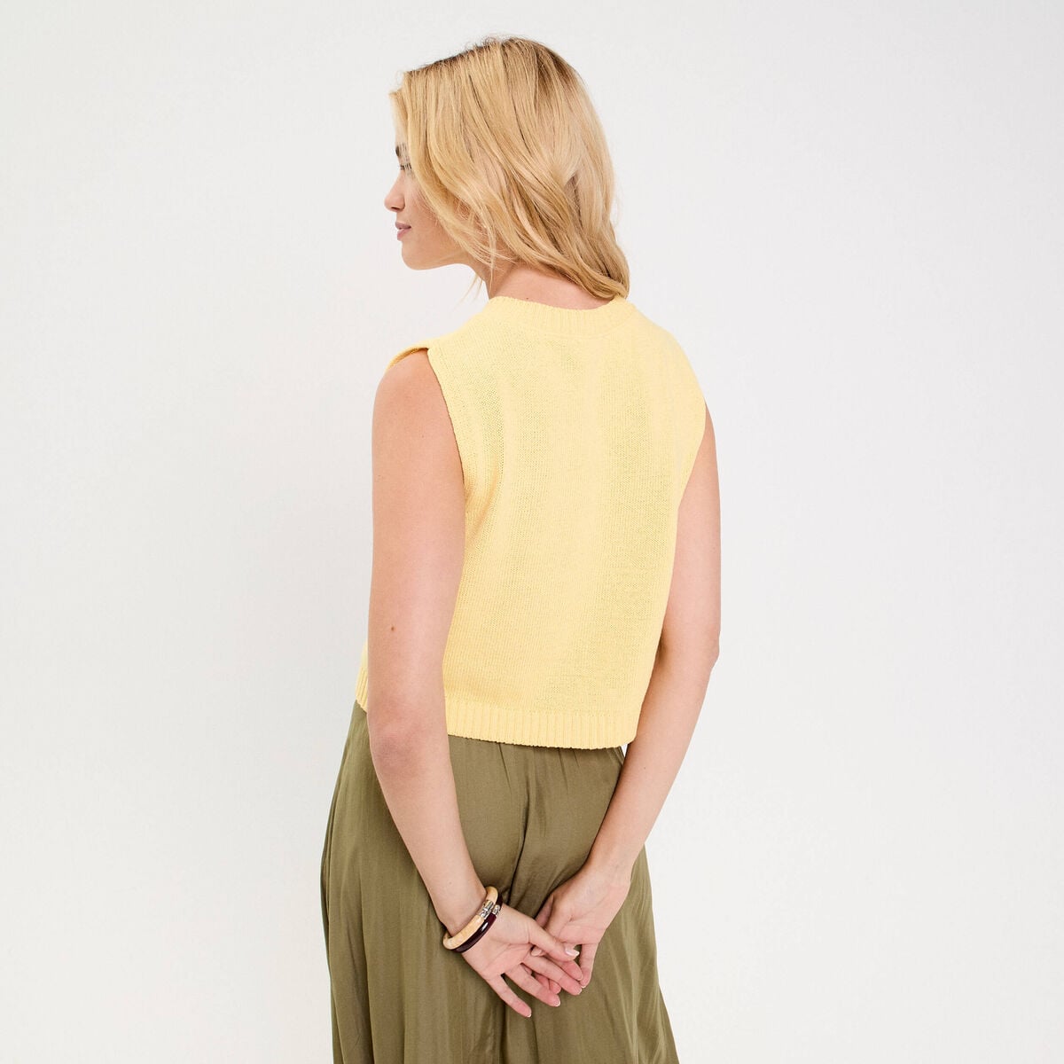 Gilet sans manches col v noeuds jaune clair femme
