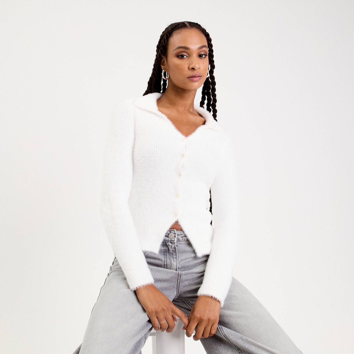 Gilet coupe ajustée ecru femme