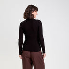 Pull côtelé col roulé noir femme