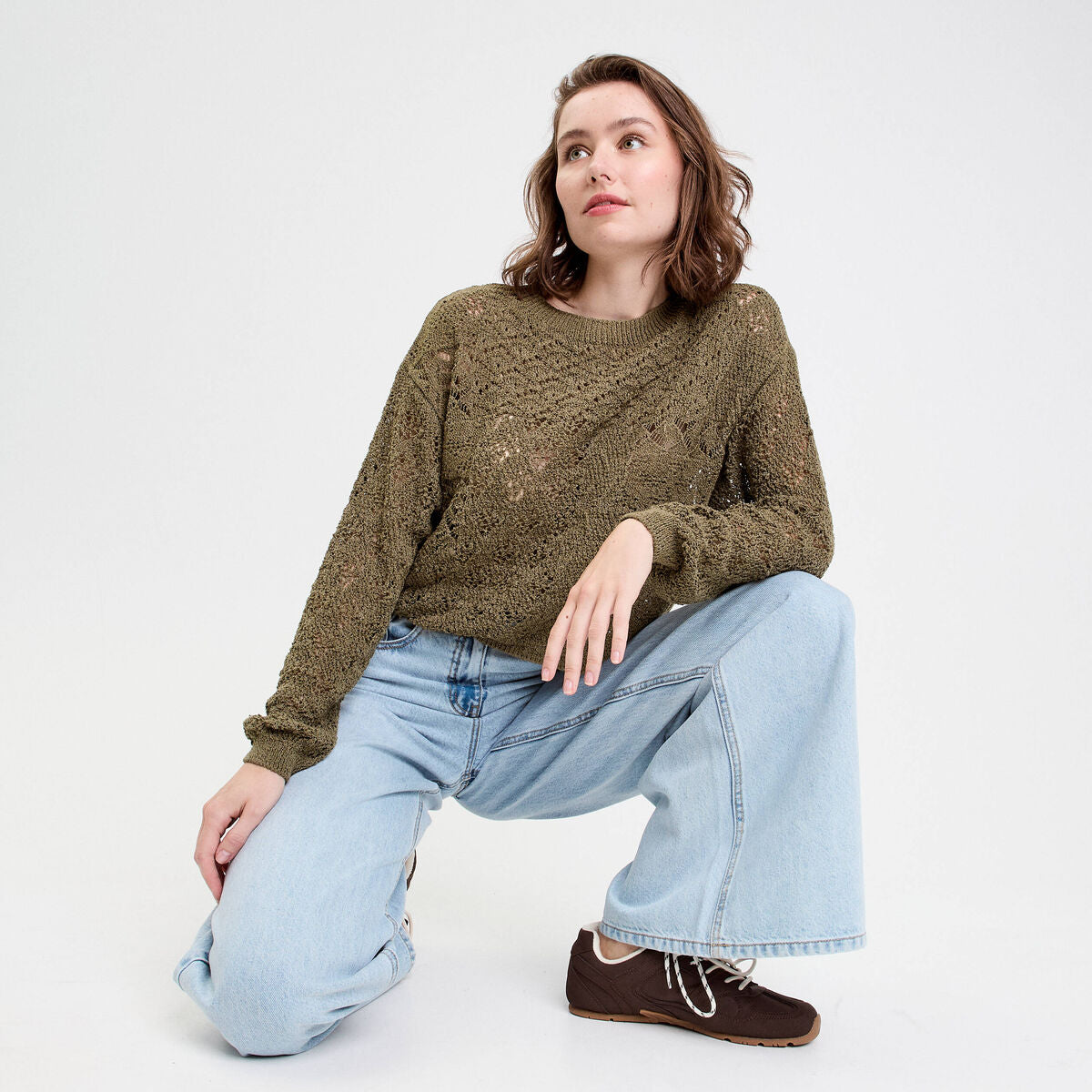 Pull manches longues vert foncé femme
