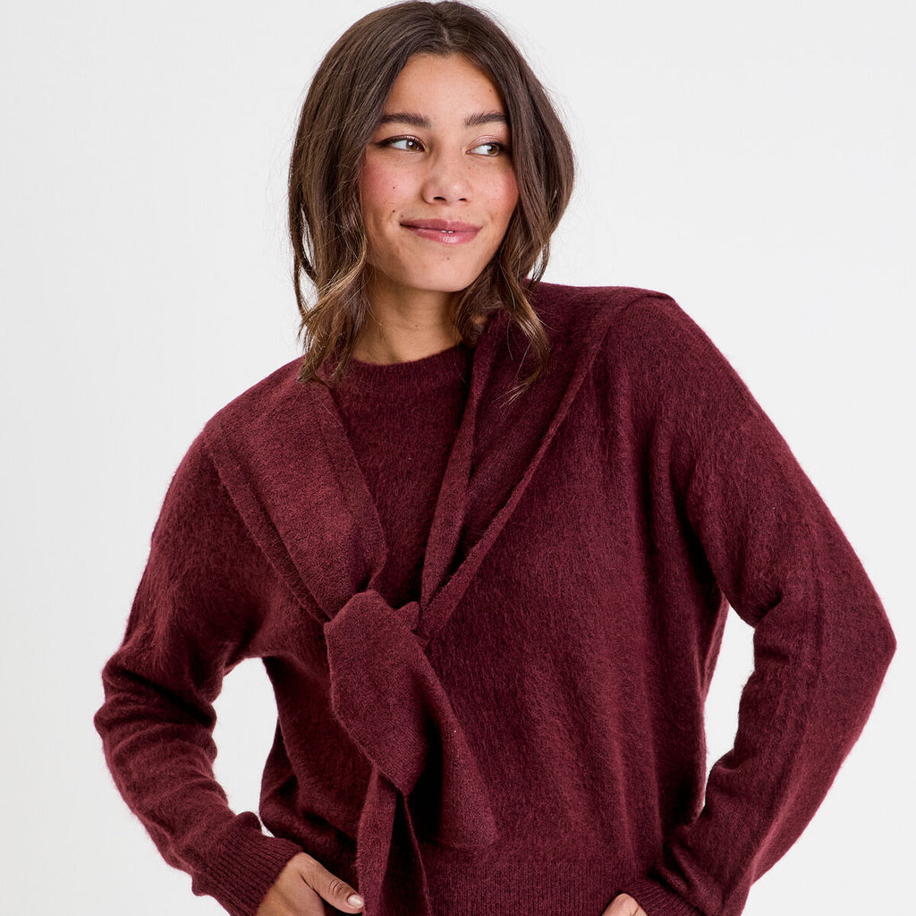 Pull à capuche manches longues violet foncé femme
