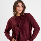 Pull à capuche manches longues violet foncé femme