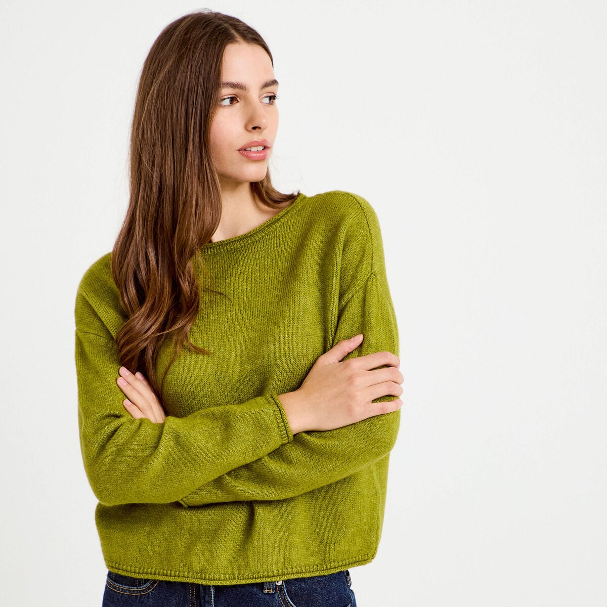 Pull manches longues vert foncé femme