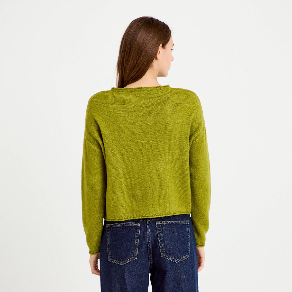 Pull manches longues vert foncé femme