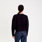 Pull avec torsades bleu marine femme