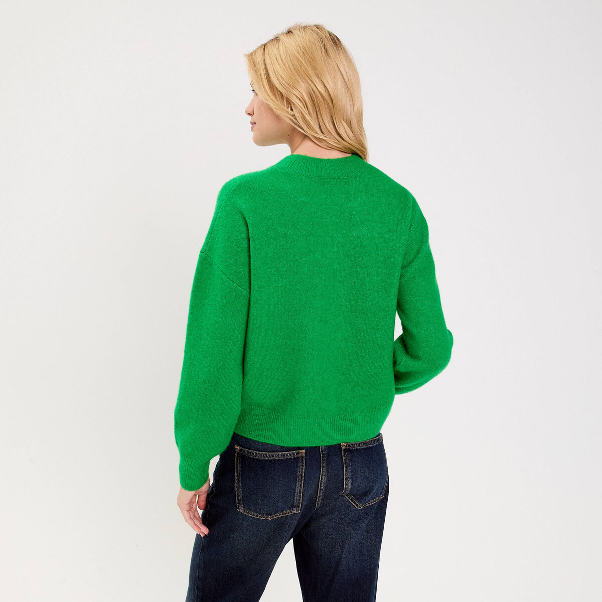 Pull col rond vert femme