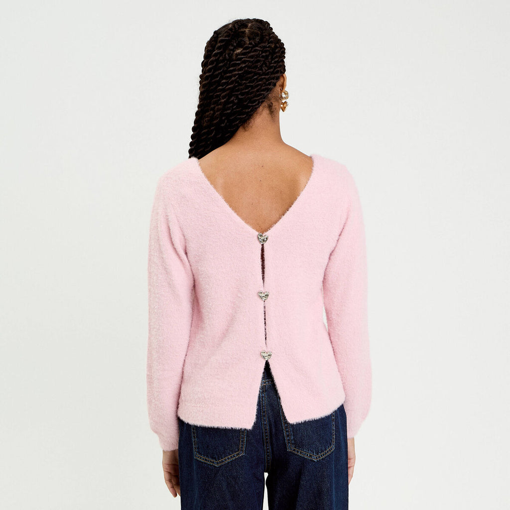 Pull détails coeur rose pastel femme