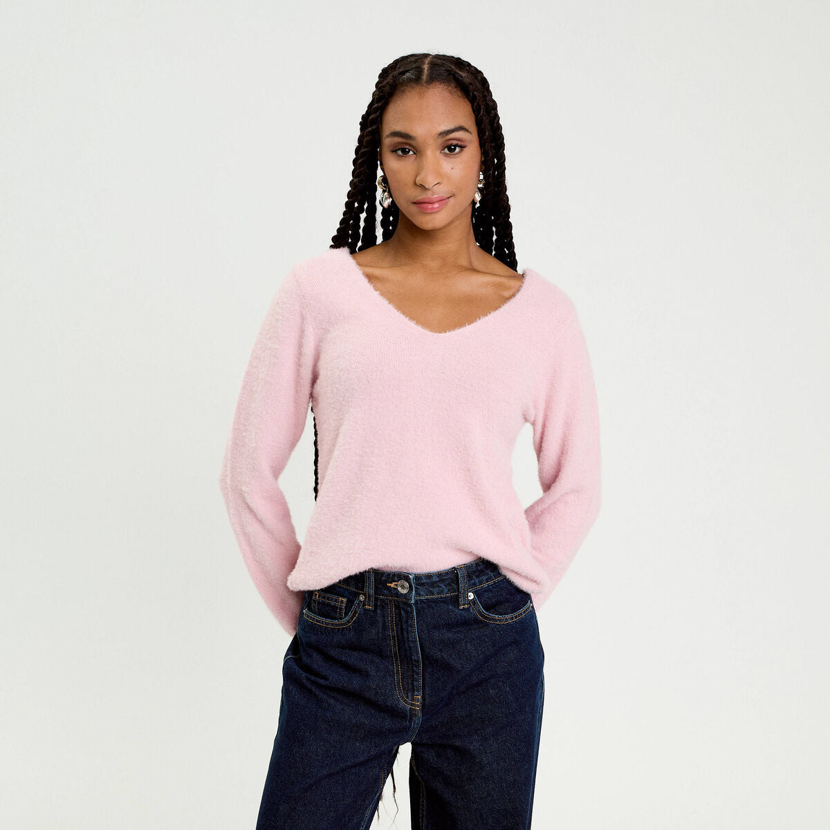 Pull détails coeur rose pastel femme