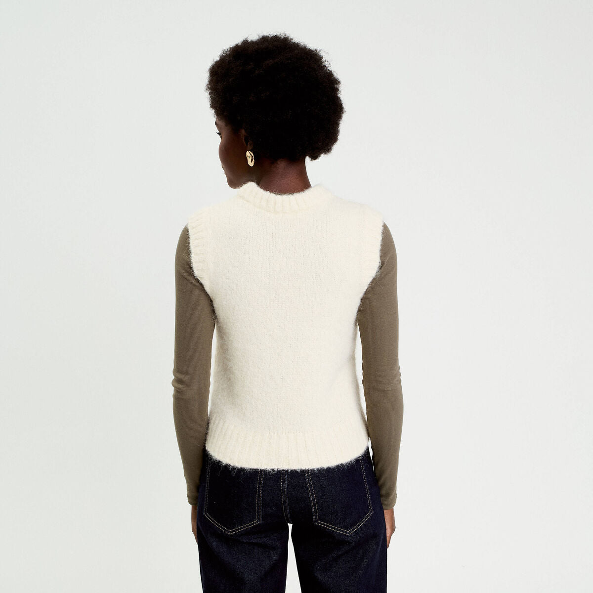 Pull sans manches ecru femme