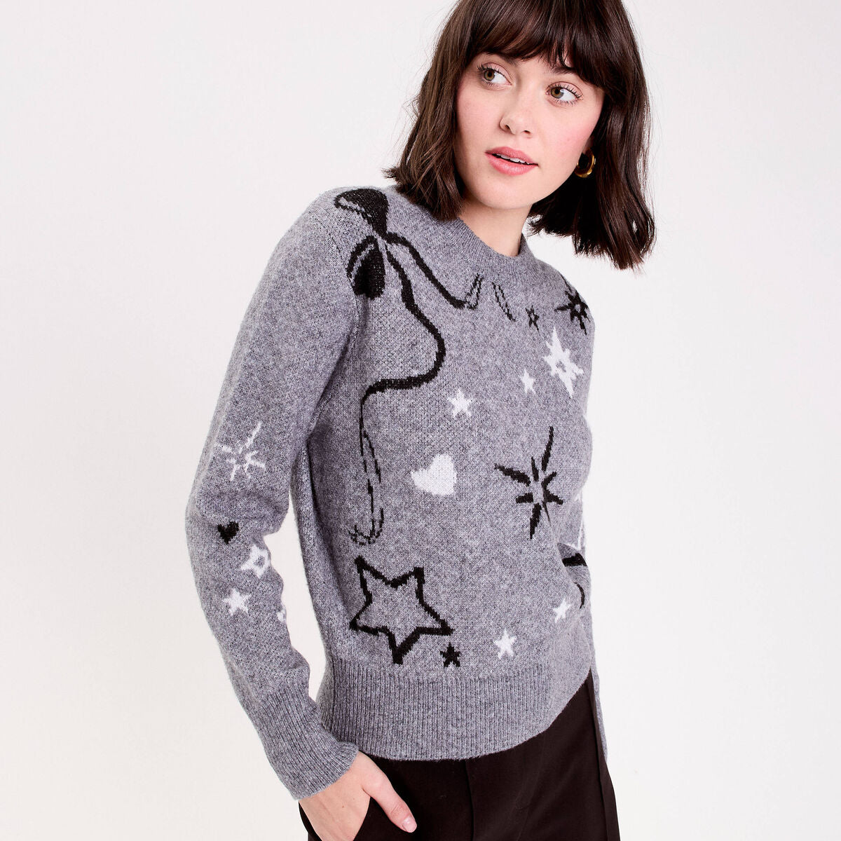 Pull manches longues gris foncé femme