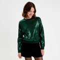 Pull manches longues avec sequins vert foncé femme