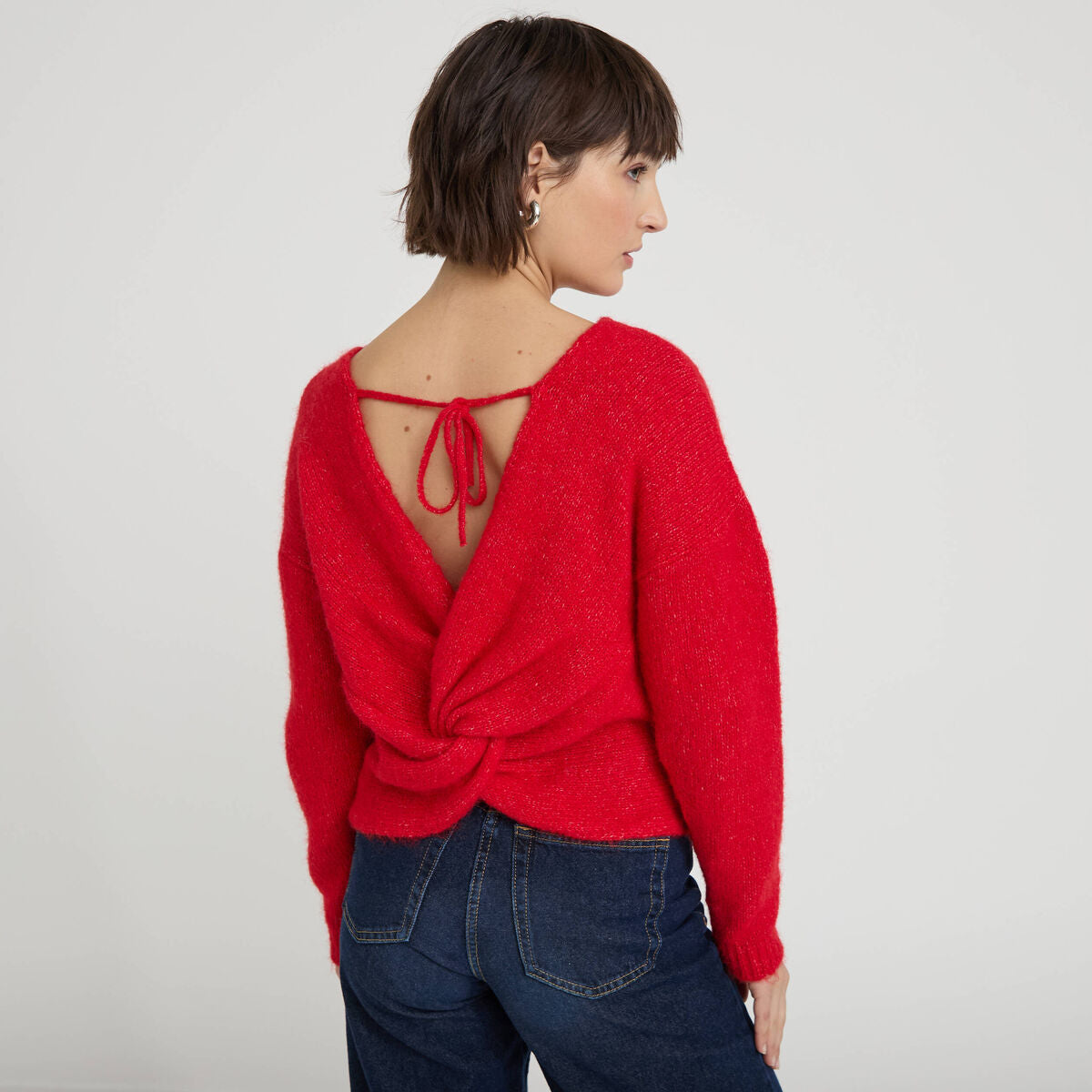 Pull décolleté dos rouge femme