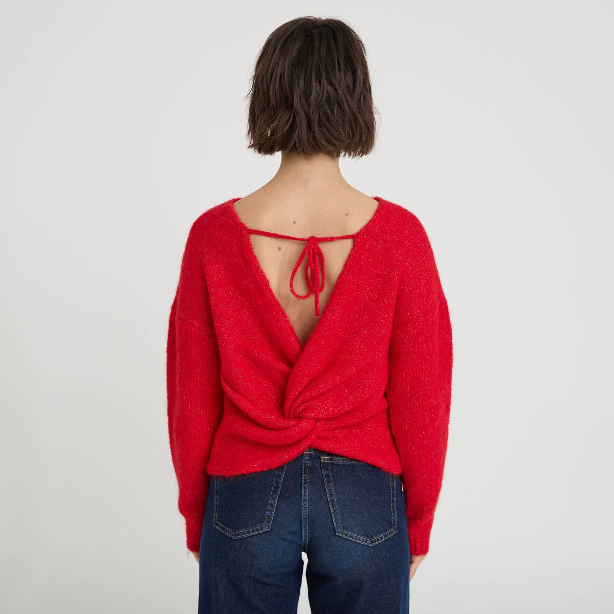 Pull décolleté dos rouge femme