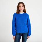 Pull ample col rond manches longues bleu electrique femme