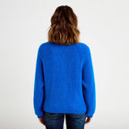 Pull ample col rond manches longues bleu electrique femme
