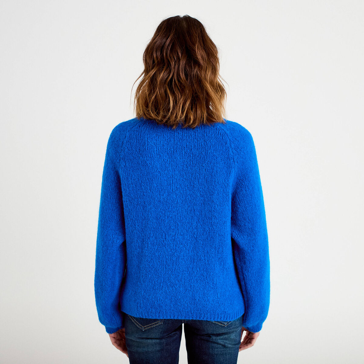 Pull ample col rond manches longues bleu electrique femme