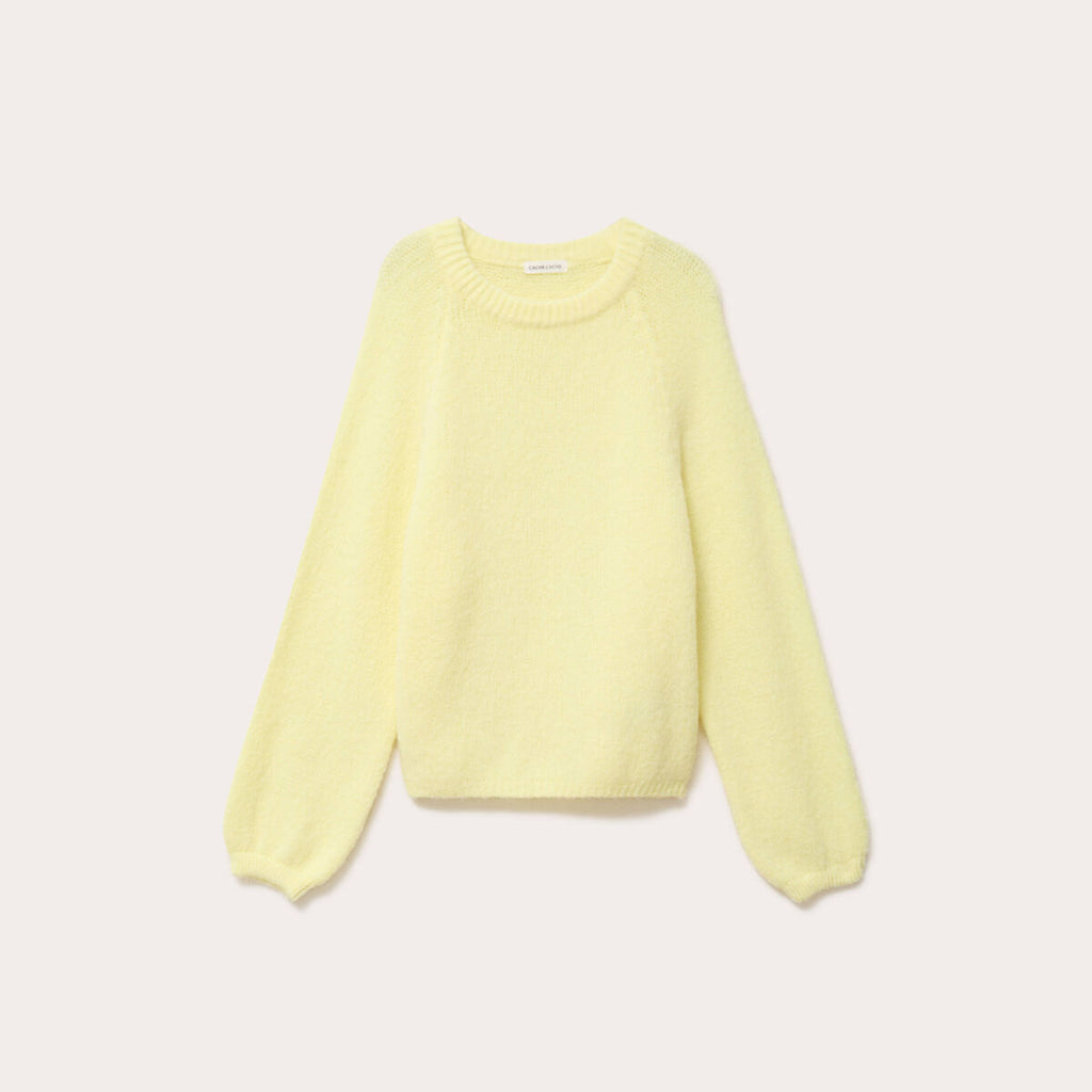 Pull ample col rond manches longues jaune clair femme
