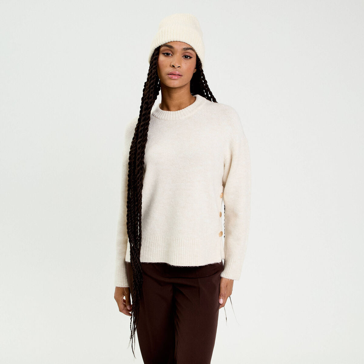 Pull manches longues ecru femme