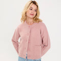 Gilet bouclette col rond manches longues rose poudrée femme