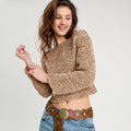 Pull col bateau ajouré beige femme