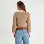 Pull col bateau ajouré beige femme