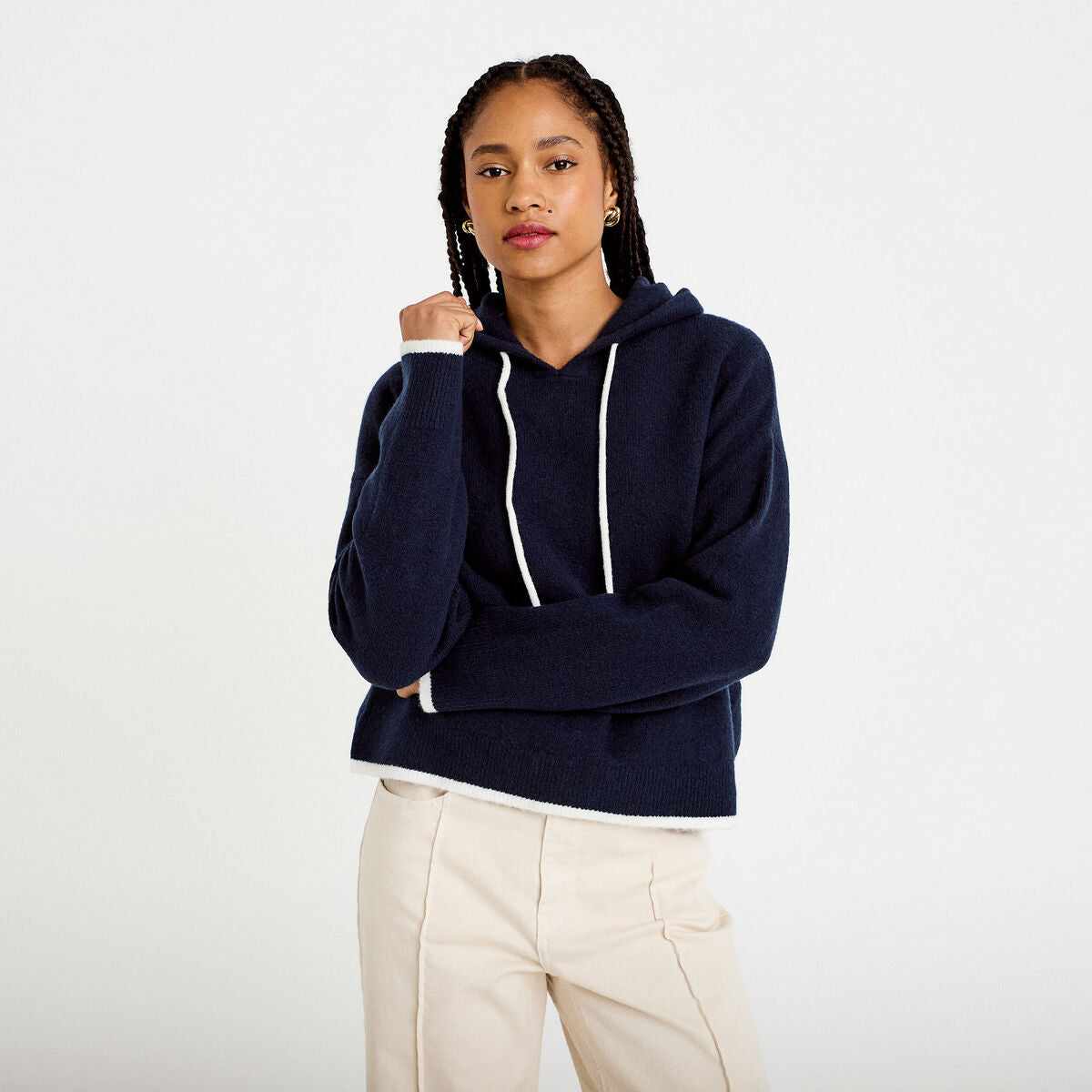 Pull à capuche bleu marine femme