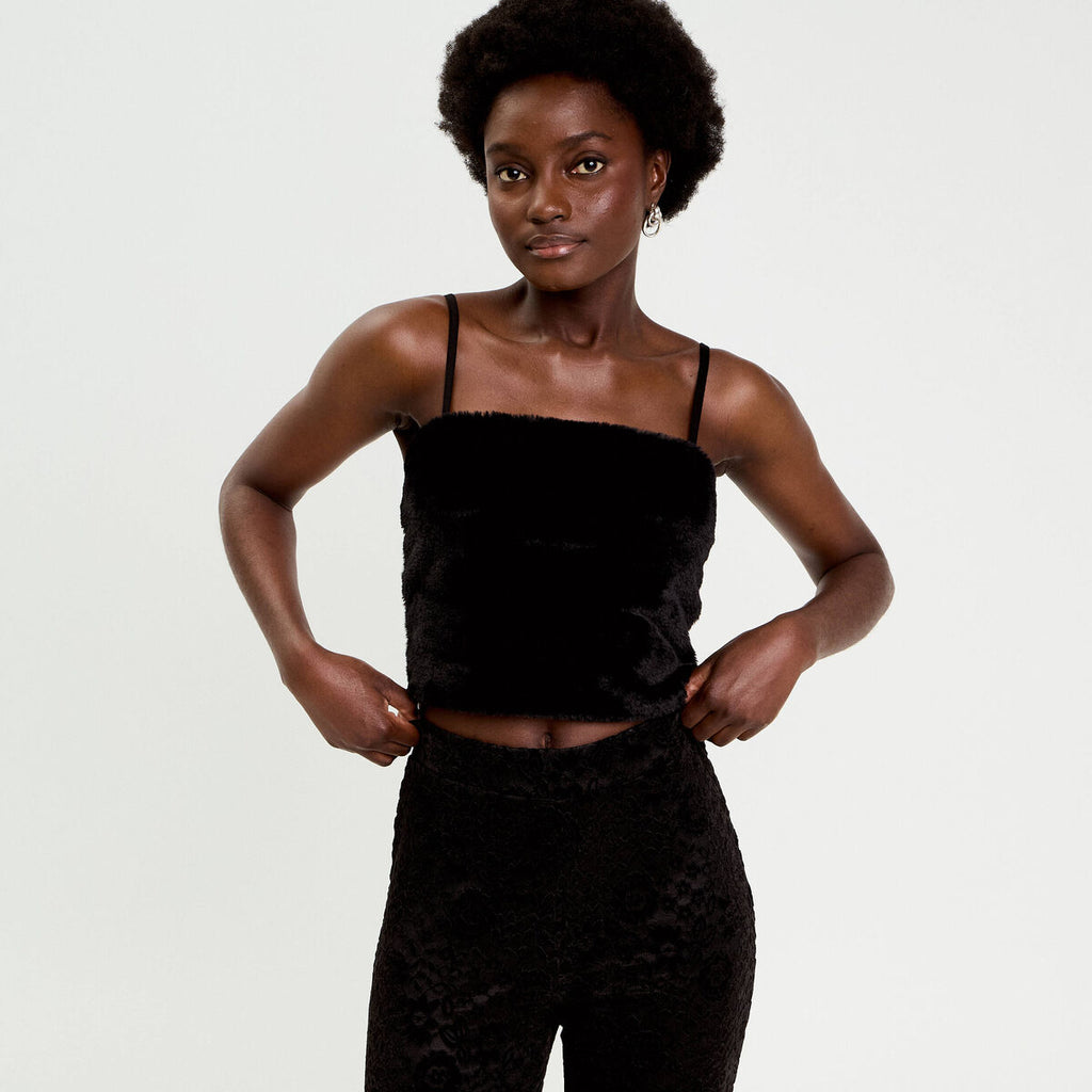 Débardeur fausse fourrure noir femme