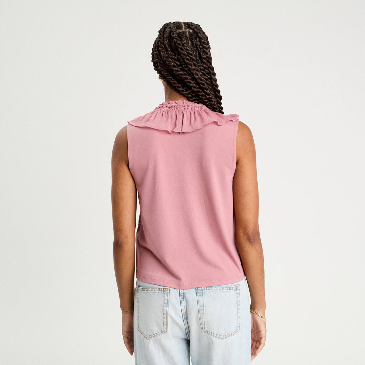 Débardeur sans manches volants vieux rose femme